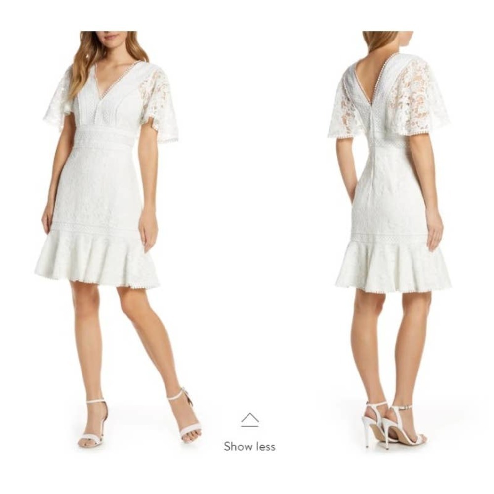 Eliza J NWT V-Neck Ruffled Flounce Sleeve Lace Knee Length Dress White Size 12